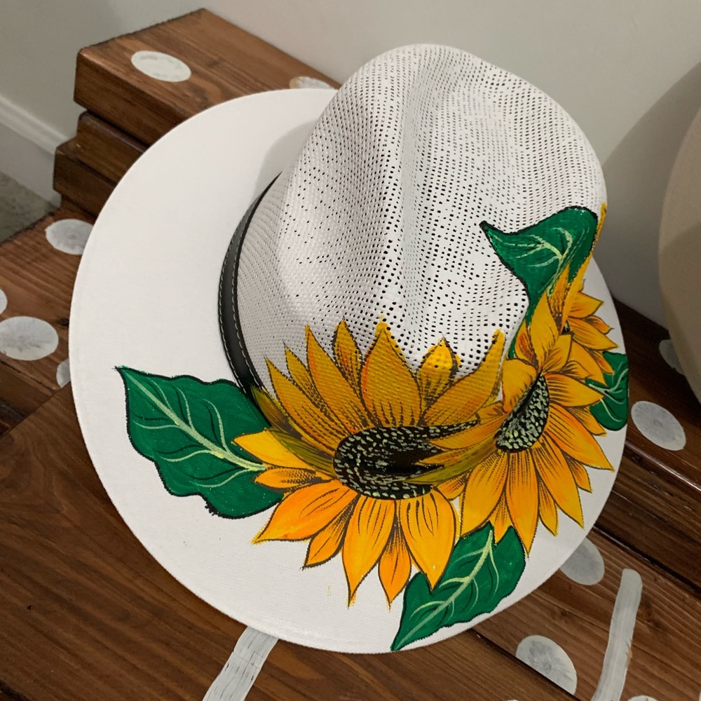 Sunflowers hand painted straw hat